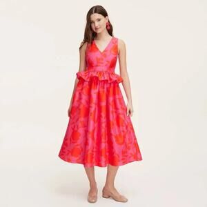 Kate Spade x Target Red + Pink Rose Print Peplum A Line Midi Dress 14 Event
